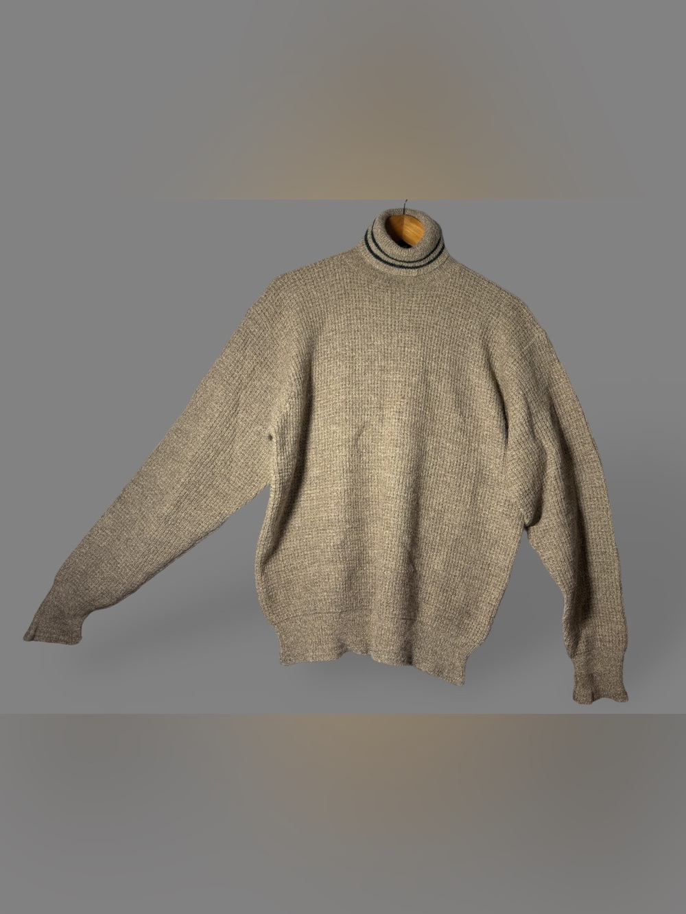 Polo by Ralph Lauren Beige Silk- Alpaca -Wool Turtleneck Sweater Green Trim